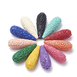 Couleur Mélangete Perles de corail synthétiques, teint, larme, couleur mixte, 40~42x14mm, Trou: 1.6mm