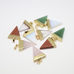 Смешанные камни Природные и синтетические Gemstone подвески, с фурнитурой латунной золотого тона, треугольные, 30~35x23~28x5 мм, отверстие : 8x5 мм