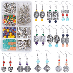 Antique Silver & Platinum DIY Earring Making Kits, include Tibetan Style Alloy Beads and Brass Earring Hooks, Iron Flat Head Pins, Gemstone & Glass Beads, Antique Silver & Platinum