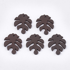 Кокосово-Коричневый Расписные подвески из тополя, подвески из тропических листьев, лист монстры, кокосового коричневый, 30x24x2.5~3 мм, отверстие : 1.5~2 мм