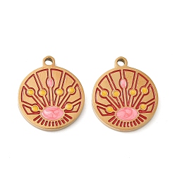 Настоящее золото 18K 304 подвески из нержавеющей стали, плоские круглые прелести, с эмалью, ионное покрытие (ip), реальный 18 k позолоченный, 17.5x15x2 мм, отверстие : 1.6 мм