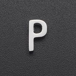 Letter P Не тускнеющие 201 подвески из нержавеющей стали, для изготовления простых ожерелий, лазерная резка, буквы, цвет нержавеющей стали, letter.p, 8x4.5x3 мм, отверстие : 1.8 мм