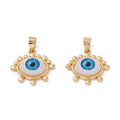 Dodger Blue Brass Pendant, with Resin Eye Cabochons, Long-Lasting Plated, Real 18K Gold Plated, Dodger Blue, 21.5x22x7mm, Hole: 6x3.5mm