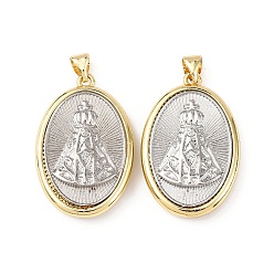 Настоящее золото 18K Латунные религиозные подвески, овальной формы с Сеньора Апаресиды, стойки покрытие, долговечный, без свинца и без кадмия, с целью перехода в кольце, реальный 18 k позолоченный, 30.5x19.5x6 мм, отверстие : 4x3.5 мм