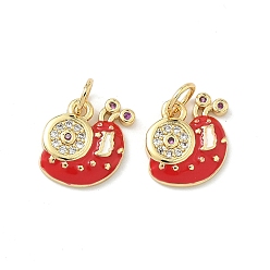 Красный Латунные микро проложить кубического циркония подвески, улитка прелести, с эмалью, долговечный, стойки покрытие, без свинца и без кадмия, с целью перехода в кольце, реальный 18 k позолоченный, красные, 13x10.5x2.5 мм