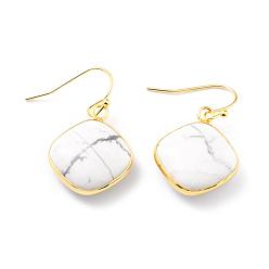 Говлит Натуральный Howlite болтаться серьги, квадратный, с латунной фурнитурой , без свинца и без кадмия, золотые, 35 мм , штифт: 0.6 мм