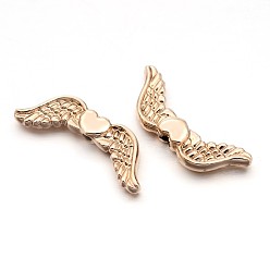 Light Gold Cadmiumfreie & nickelfreie & bleifreie Legierungsperlen, langlebig überzogen, Flügel mit Herz, Licht Gold, 7x20x3 mm, Bohrung: 1 mm