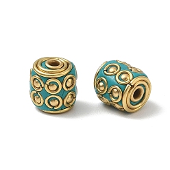 Turquesa Cuentas de latón, resina y arcilla polimérica, columna con forma redonda, dorado, turquesa, 11.5x10.5~11 mm, agujero: 1.8 mm
