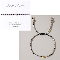 Черный Регулируемые латунные браслеты из плетеных бусин ко Дню матери, плетеные браслеты из волоконного шнура для женщин, крестик, с открытки, золотые, чёрные, 11.02 дюйм (28 см)