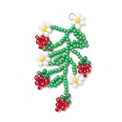 Красный Большие подвески из стеклянных бусин, цветок, красные, 50.5x30.5x3.5 мм, отверстие : 2.5 мм