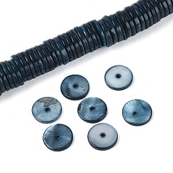 Прусский Синий Естественных пресноводных оболочки бисер нитей, диск, окрашенные, Heishi бусы, берлинская лазурь, 9~10.5x0.5~3 мм, отверстие : 1 мм, около 202~211 шт / нитка, 15.16~15.75 дюйм (38.5~40 см)
