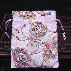 Цветок Прямоугольные подарочные пакеты из ткани в китайском стиле с принтом на шнурке, сумки для хранения, цветок, 15x12 см