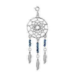Marineblau Antikes Silber überzogene große Anhänger-Legierung, mit facettierten Glasperlen und Messingfederringverschlüssen, gewebtes Netz mit Feder, marineblau, 82 mm