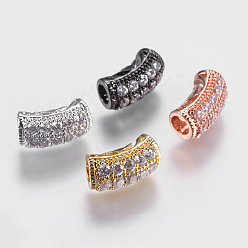 Mixed Color Brass Micro Pave Cubic Zirconia Beads, Tube, Clear, Mixed Color, 13x6mm, Hole: 3mm