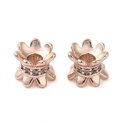 Rose Gold Rack Plating Brass Beads, with CLear Cubic Zirconia, Long-Lasting Plated, Lead Free & Cadmium Free, Rose Gold, 7.5x7.5x6mm, Hole: 2.5mm