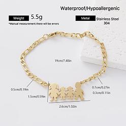 Human Mother's Day 304 Stainless Steel Link Bracelets for Women, Golden, Family, 7.48 inch(19cm)