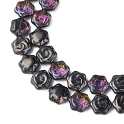 Black Electroplate Glass Beads Strands, AB Color, Flower, Black, 16x14.5x7.5mm, Hole: 1mm, about 40Pcs/strand, 24.80 inch(63cm)