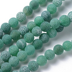 Green Natural Crackle Agate Beads Strands, Dyed, Round, Grade A, Green, 8mm, Hole: 1mm, about 50pcs/strand, 14 inch