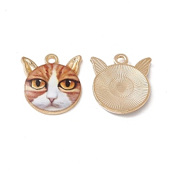 Colorido Acumular colgantes de esmalte de la aleación de chapado, la luz de oro, encanto de cabeza de gato, colorido, 20x18x2.5 mm, agujero: 2 mm
