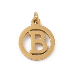 Letter B 304 подвески из нержавеющей стали с соединительным кольцом, золотые, кольцо с буквой-шармом, В письме, 14.5x12x1.5 мм, отверстие : 3 мм