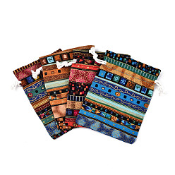 (52) Непрозрачная лаванда Сумки для хранения из хлопка и льна в этническом стиле, прямоугольные, мешочки на шнурке, разноцветные, 8.5~9.5x6.5~7.5x0.5 см