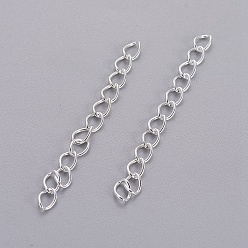 Silver Iron Ends with Twist Chain Extension for Necklace Anklet Bracelet, Cadmium Free & Lead Free, Silver, 50x3.5mm, Links: 5.5x3.5x0.5mm