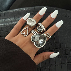 Mixed Shapes 7Кольца из сплава с акриловыми стразами, платина, 16~18 мм