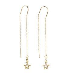 Золотой Латунные микропаве, прозрачные ушные нити из кубического циркония, серьги, звезда, золотые, 72 мм, штифты : 0.8 мм