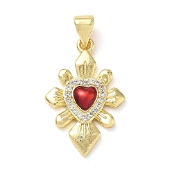 Настоящее золото 18K Латунные микро проложить кубического циркония подвески, святое сердце, с эмалью, стойки покрытие, без свинца и без кадмия, долговечный, реальный 18 k позолоченный, 23x15x3 мм, отверстие : 3.5x4.5 мм