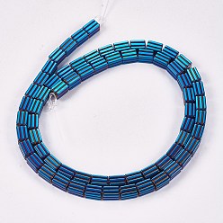 Blue Plated Electroplate Non-magnetic Synthetic Hematite Beads Strands, Cuboid, Blue Plated, 6x4x4mm, Hole: 0.8mm, about 66pcs/strand, 15.75 inch(40cm)