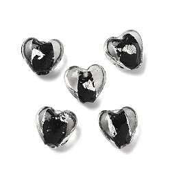 Черный Handmade стеклянные бусины фольги, сердце, чёрные, 12~12.5x12.5~13x7.5~8 мм, отверстие : 1.8 мм