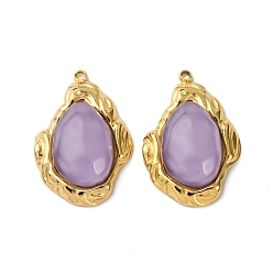 Лиловый 304 подвески из нержавеющей стали, овальные, cmолой, вакуумное покрытие pvd, реальный 18 k позолоченный, сирень, 25x17x7 мм, отверстие : 1.6 мм