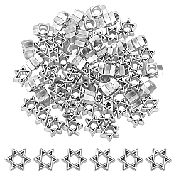 Antique Silver 70Pcs Tibetan Style Alloy European Beads, Large Hole Beads, Star of David, Antique Silver, 12x10x6.5mm, Hole: 5mm