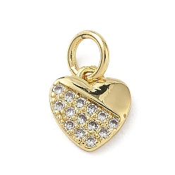 Настоящее золото 18K Латунные микропаве прозрачные кубические циркониевые подвески, сердце прелести, с целью перехода в кольце, стойки покрытие, долговечный, без свинца и без кадмия, реальный 18 k позолоченный, 9x8x2 мм, отверстие : 3 мм