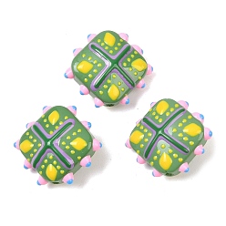 Зеленый Стеклянные бусины из имитации нефрита, бусины ручной работы, ромб, с эмалью, зелёные, 19x22~23x10 мм, отверстие : 1.4~1.6 мм