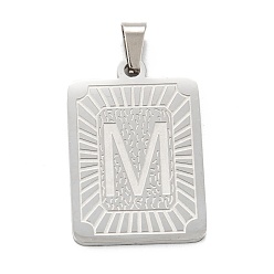 Letter M Не тускнеющие 304 подвески из нержавеющей стали, прямоугольник с алфавитом, letter.m, 30x20x1.5 мм, отверстие : 3x6 мм