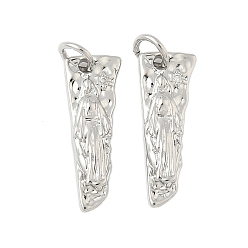 Платина Латунные микропаве прозрачные подвески с фианитом, без кадмия и без свинца, треугольник с Девой Марией, платина, 20x7x2.5 мм, отверстие : 3.2 мм