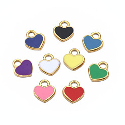 (52) Непрозрачная лаванда 201 прелести нержавеющей стали, с эмалью, сердце, золотые, разноцветные, 12x10.5x1.5 мм, отверстие : 2 мм