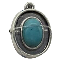 Oval Подвески из искусственной бирюзы из смолы, со сплавочной фурнитурой античного серебряного тона, овальной формы, овальный рисунок, 23.5x16 мм, отверстие : 1 мм
