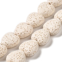 (404) Непрозрачное AB Кислое яблоко Бусы из натуральной лавы, окрашенные, сердце, цветочный белый, 14x13~13.5x7 мм, отверстие : 1.2 мм, около 30 шт / нитка, 16.14'' (41~14.5 см)