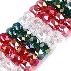 Mixed Color Electroplate Transparent Glass Beads Strands, Rondelle, Faceted, Mixed Color, 7.5~8.5x5~5.5mm, Hole: 1~1.4mm, about 48~50pcs/strand, 10.24~10.63 inch(26~27cm)