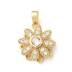 Цветок Вращающиеся подвески из латуни с микропаве из кубического циркония, для успокаивающей медитации, золотые, цветок, 17.5x14.5x7 мм, отверстие : 4.5x2.5 мм