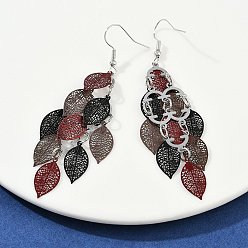 Красный 430 болтаться серьги из нержавеющей стали лист, с железными крюками серьги, платина, красные, 79 мм