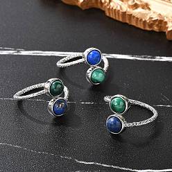 Ляпис-Лазурь Кольца из натурального малахита и лазурита, с латунными украшениями для женщин, без кадмия и без свинца, 1.5~15 мм, размер США 8 3/4 (18.7 мм)