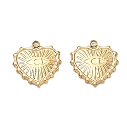 Real 18K Gold Plated 304 Stainless Steel Charms, Ion Plating(IP), Heart with Evil Eye Charms, Polishing, Real 18K Gold Plated, 15.5x15x1.5mm, Hole: 1.4mm