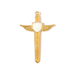 Настоящее золото 18K 304 эмаль нержавеющей стали большие кулоны, крест прелести, ионное покрытие (ip), реальный 18 k позолоченный, 60x40 мм