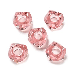 Pink Прозрачный полимер европейские шарики, бусины с большим отверстием, граненые, многоугольник, розовые, 13~13.5x8 мм, отверстие : 5.7 мм