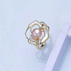 Цветок Натуральный пресноводный жемчуг с кольцами-манжетами из натуральных ракушек, золотые, цветок, внутренний диаметр: 15~19 мм