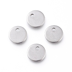 Edelstahl Farbe Anlaufgeschützt 201 Charms aus Edelstahl, leere tag stempeln, Laserschnitt, Flachrund, Edelstahl Farbe, 6x0.7 mm, Bohrung: 1 mm