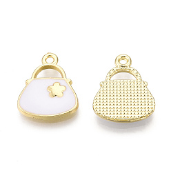 Белый Стойки обшивки сплава эмали подвески, без кадмия, без никеля и без свинца, золотой свет, подвеска на сумочку с цветком, белые, 18.5x14.5x2 мм, отверстие : 1.5 мм